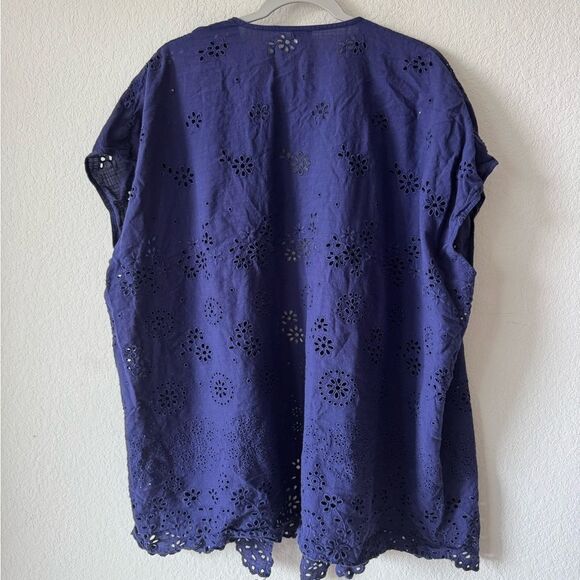 J.CREW Women’s Navy Blue Cotton Eyelet Poncho Cover Up S/M 100% Cotton Beach - Picture 5 of 5